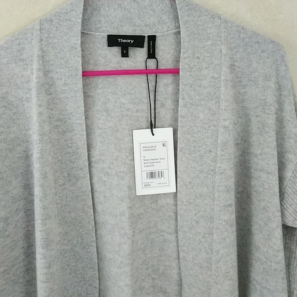 Theory Rib Sleeve 100% Cashmere Cardigan Gray - Picture 4 of 7